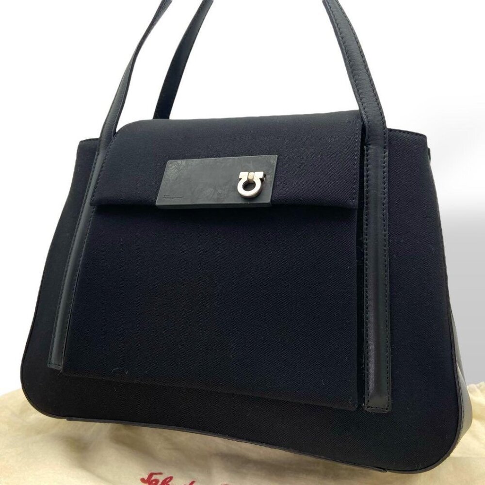 Salvatore Ferragamo handbag, arm strap, canvas and leather, black